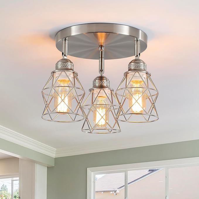 Kitchen Light Fixtures Ceiling Mount, Adjustable Semi Flush Mount Ceiling Light, Multi-Directional Lamp for Kitchen, Hallway, Dining Room, Farmhouse with E26 Base (Brushed Nickel)