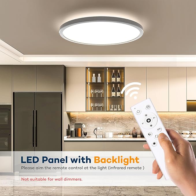 BLNAN Dimmable LED Flush Mount Ceiling Light Fixture with Remote Control, 12Inch 24W 3000K-6500K Light Color Adjustable, Modern Ultra Thin Wired Lamp for Bedroom Kitchen, White, 2 Pack
