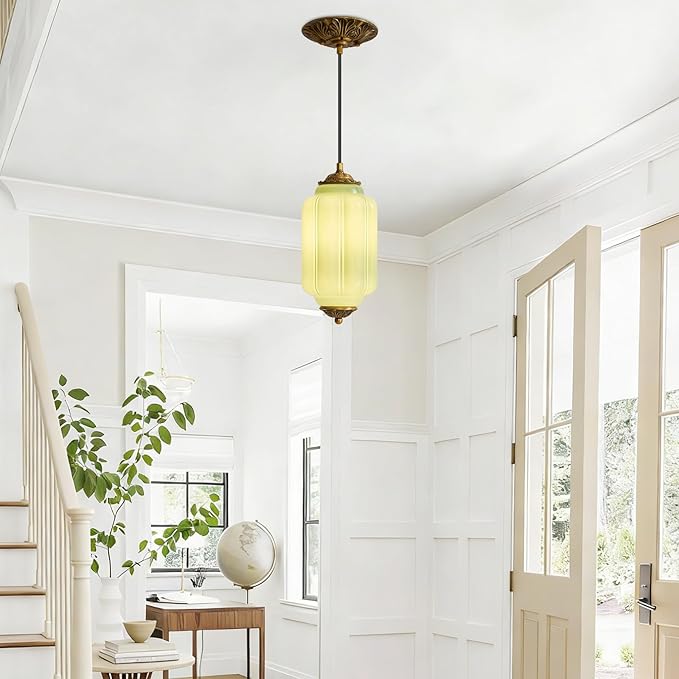 Green Milk Glass Ceiling Light Fixture,Milk Glass Pendant Light ,Semi Flush Mount Pendant Light Vintage Schoolhouse Ceiling Light for Kitchen Island, Living Room, Dining Room, Bedroom (Green, 5.7 In)