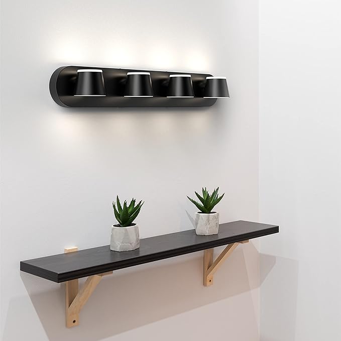 URSOLA 4 Light Bathroom Vanity Light, LED Black Wall Light Fixtures, Up and Down Rotatable Dimmable, 27 inch Bathroom Lighting Fixtures Over Mirror