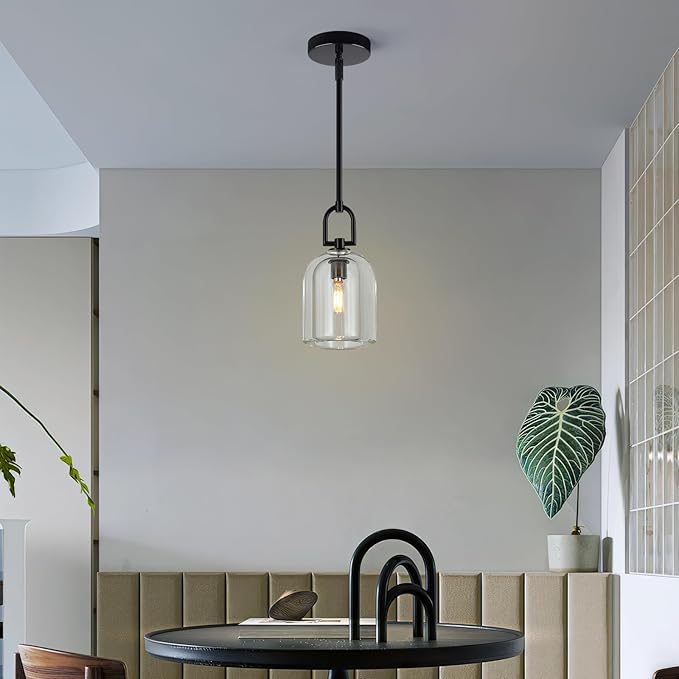 Modern Black Pendant Lights Kitchen Island Ceiling Chandelier Indoor Thick Crystal Hanging Light Fixtures for Kitchen Living Room Dining Room Bedroom（3Pack）