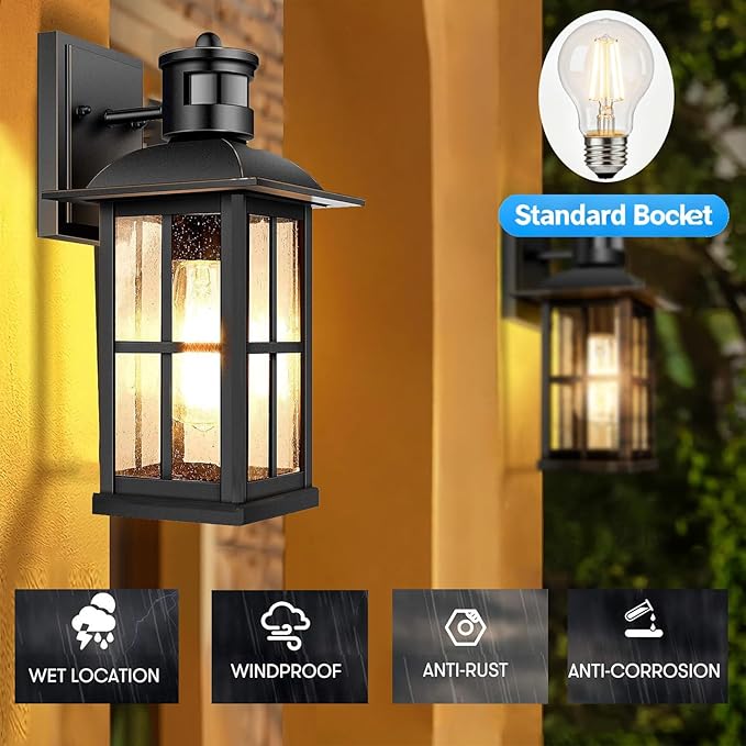 8-Pack 15inch Large Outdoor Wall Lights,Modern Black Exterior Lantern Wall Light Fixture with E26 Sockets & Tempered Glass,Waterproof Porch Wall Lighting for Garage,Garden,
