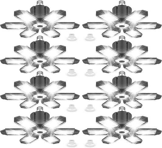 8 Pack 220W Garage Light Ceiling Led Deformable LED Shop Lights for Workshop E26 E27 Screw in Garage