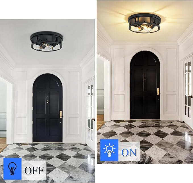 Ceiling Light Fixture,Black Flush Mount Ceiling Light,13 Inch Hallway Light fixtures Ceiling,Light Fixtures Ceiling Mount for Farmhouse,Kitchen (2, 13 inch)