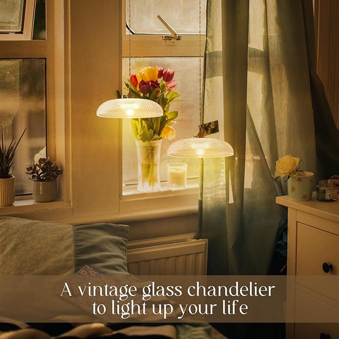 Hanging Lights, 11.8 Inch Glass Shade Kitchen Island Light Fixtures Braided Adjustable Light Cord Pendant Lights Vintage Hanging Pendant Light for Kitchen and Bedroom