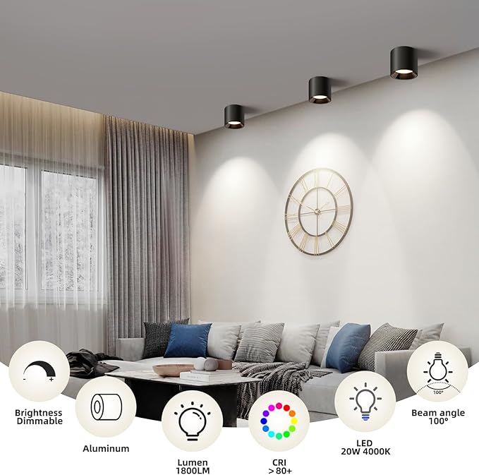 OKELI Hallway Light Flush Mount Modern LED Ceiling Light Fixtures for Kitchen Entryway, 20W 4000K Dimmable Close to Ceiling Lighting, 4.6'' Cylinder Ceiling Lamps for Dining Room Living Room