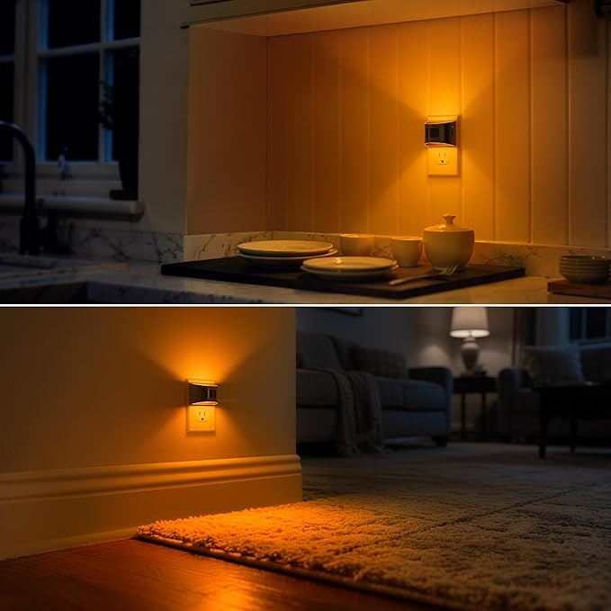 DORESshop LED Night Light[2 Pack], Night Lights Plug into Wall, 3 Mode Plug in Night Light with Motion Sensor, Dusk to Dawn Sensor, Nightlights for Adults, Bedroom, Bathroom, Hallway, Amber
