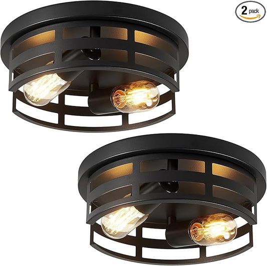 2-Light Black Flush Mount Ceiling Light Fixture,Light Fixtures Ceiling Mount for Hallway,Hall,Kitchen,Farmhouse (2 Pack)