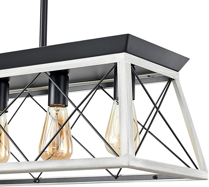 HuixuTe 5-Light Farmhouse Chandeliers for Dining Room, Rustic Kitchen Island Lighting, Adjustable Height Pendant Light for Kitchen, Dining Room Table White