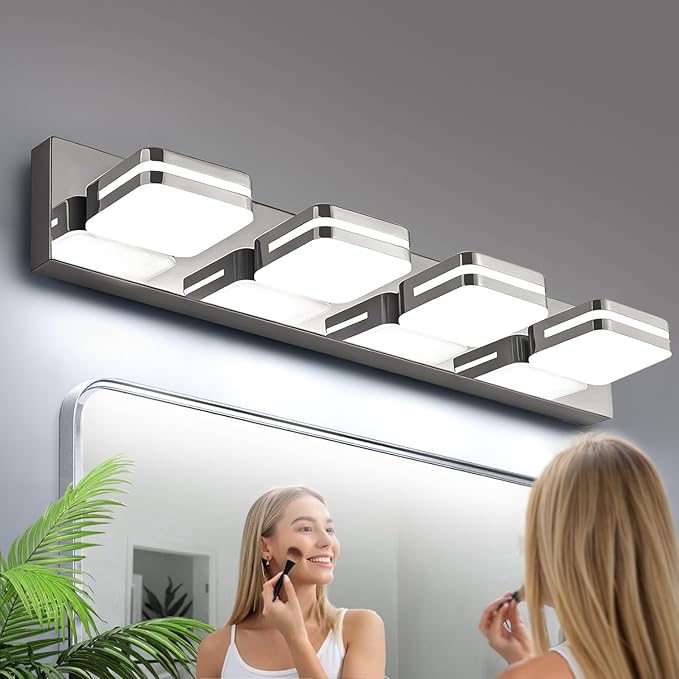 360° Rotate LED Bathroom Vanity Light Fixtures, 1600LM Acrylic Chrome Vanity Lights for Bathroom, Modern Wall Lighting Fixtures Over Mirror Kitchen Living Room Hallway (Natural White Light 5000K)