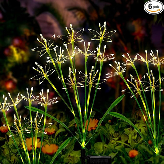Solar Garden Lights Outdoor: Waterproof 6-Pack DIY Decorative Firework Lights with 2 Modes for Yard Patio Pathway Outside Fairy Decor - Mothers Day Gifts for Women Mom, Warm White