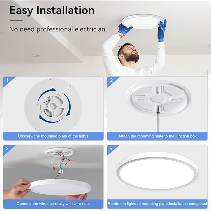 hunhun 4 Pack12 Inch Dimmable LED Flush Mount Ceiling Light Fixture 28W 3200LM 5 Color Temperature in One 3000K to 6000K Super Slim Round Flat Ceiling Lamp for Living Bedroom Kitchen Laundry White