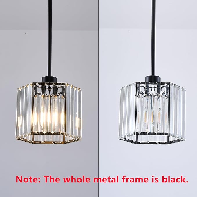 XSDeTu Black Pendant Lights Kitchen Island 2 Pack, Modern Crystal Chandeliers, Mini Hexagonal Pendant Light Fixture, Adjustable Hanging Ceiling Light for Kitchen Island Dinning Room Sink Bedroom