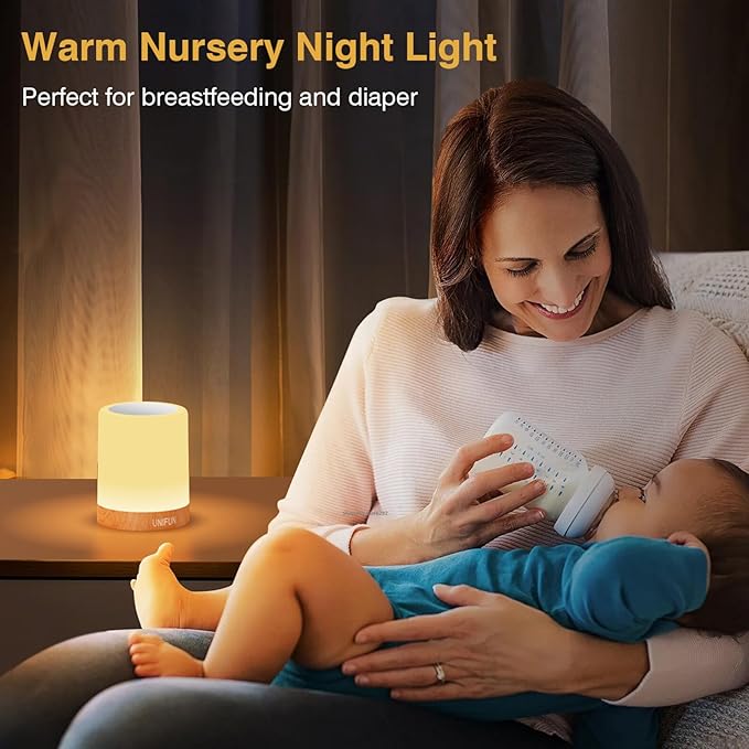 UNIFUN Touch Control Night Light - Rechargeable Bedside Table Lamp with Dimmable Warm White (2800K-3100K) & RGB Color Changing, Portable Cordless LED Lamp for Bedroom, Nursery, Living Room