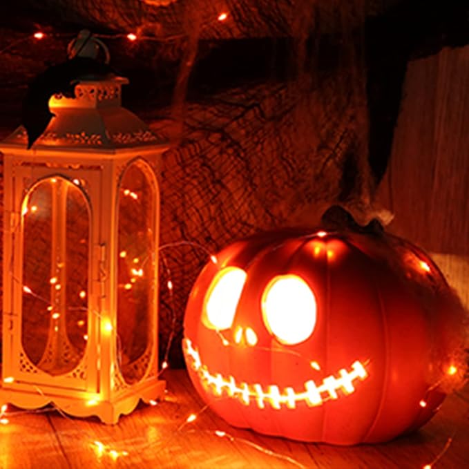 12 Pack Orange Halloween Lights Battery Operated String Lights 7 Feet 20 Led Fairy Lights Waterproof Mini Lights Silver Wire for DIY Indoor Outdoor Xmas Bedroom Holiday Halloween Party Decorations