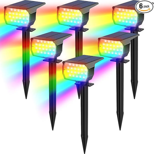 Tadyreal Solar Color Changing Spot Lights Outdoor Waterproof Colored RGB Solar Powered Landscape Lights for Yard 7 Lighting Modes Multicolor Solar Spotlights for Pathway Garden Outside (6 Pack)