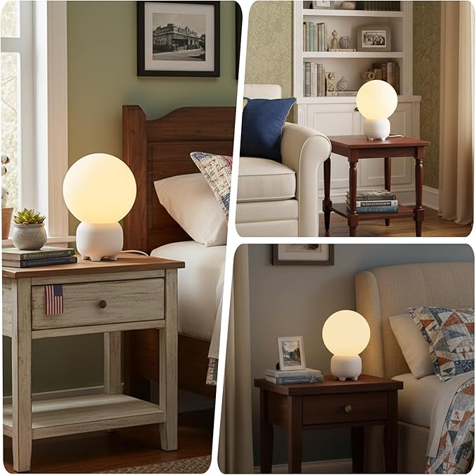 Arturesthome Bedside Table Lamp for Bedroom Nightstand Table Lamp for Living Room,White Night Stand Light Lamp with Round Shade,Modern Bedroom Lamp