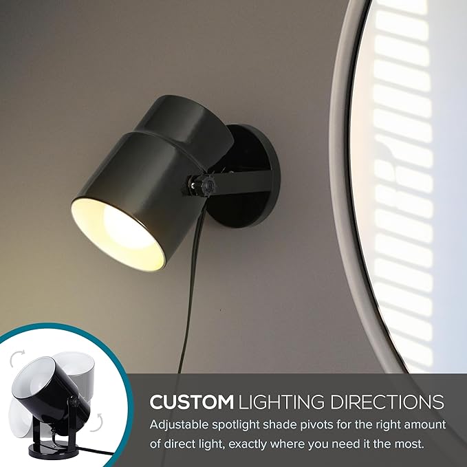 Catalina Lighting 24291-000 Multipurpose Spotlight Accent Lamp, Desk or Wall Mount Lamp for Office, Living Room, Dorm or Bedroom, Smart Home Compatible, Bulb Not Included, 7.5", Metallic Black