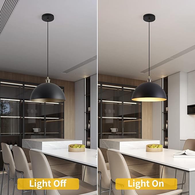 Vintage black and gold Pendant Light 13.7'' Retro Farmhouse Dome Pendant Lamp Modern Industrial Chandelier for Wire length 78.74'' Kitchen Island, Bedroom, Dining Room, Living Room, Hallway