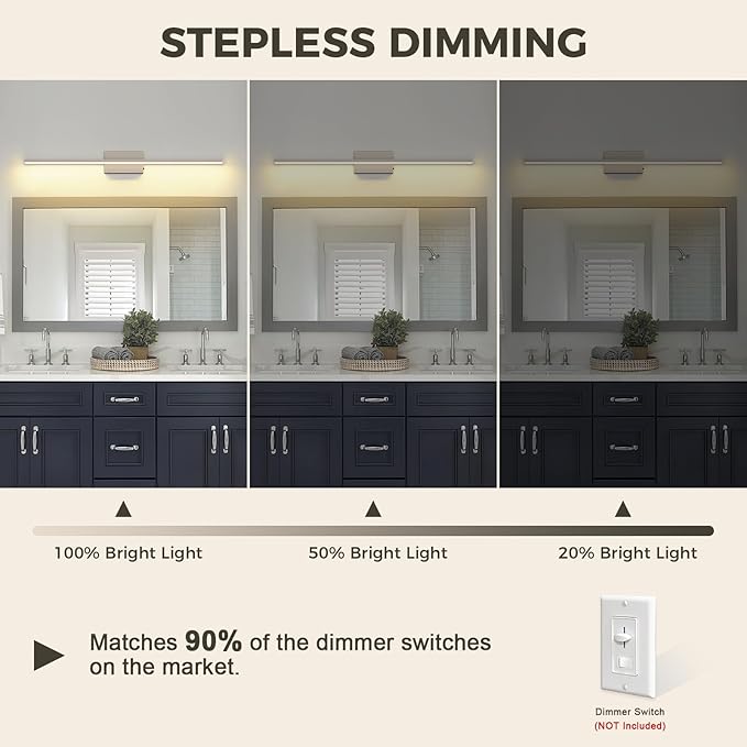 JUSHENG Brushed Nickel Vanity Lights 5CCT Dimmable Vanity Light Bar LED Bathroom Light Fixtures 39.37'' Inch 36W
