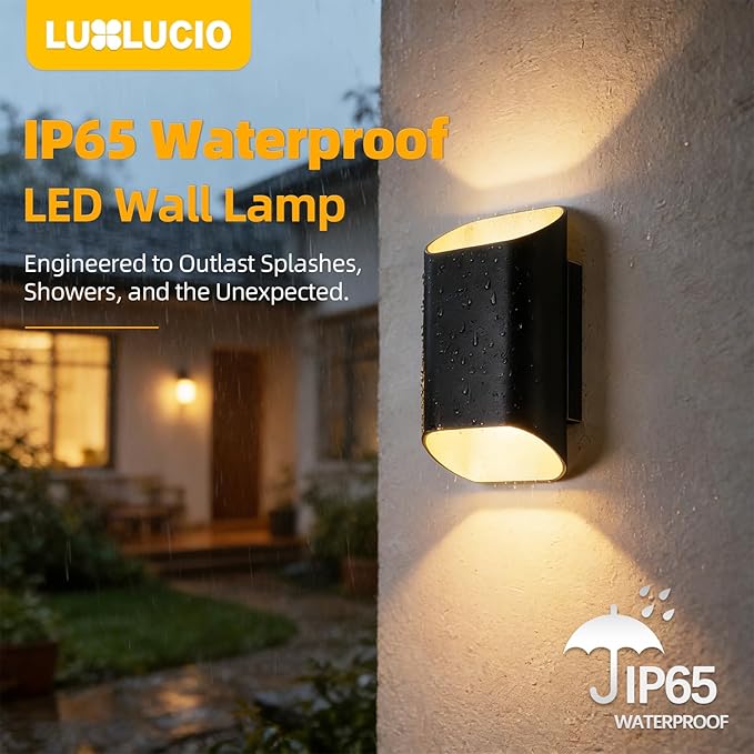 1 Pack Black & Gold Up & Down Wall Sconce Lamp 5%-100% Dimmable, Modern Indoor/Outdoor Light, IP65 Waterproof, 120V, 1200LM, 12W, 2700K-5000K 5-Color Selectable, CRI90+, ETL FCC Certified