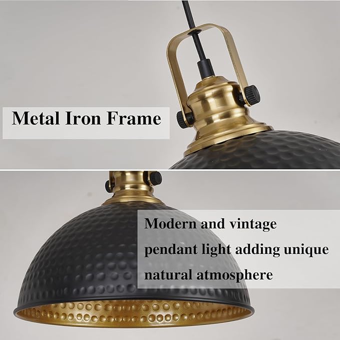 Black Pendant Lights Kitchen Island Industrial Pendant Light Fixtures Dome Kitchen Island Lights Modern Pendant Lighting for Bar Farmhouse Dining Room Bedroom Hallway（2 Packs）