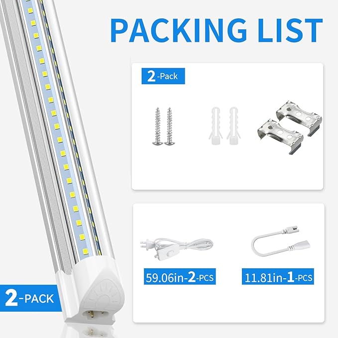 SHOPLED LED Shop Lights 3FT, 30W 4000LM 5000K Daylight White, V Shape Linkable T8 Ceiling Light Fixtures, 3 Foot LED Tube Light for Workshop, Workbench, ETL Listed, 2 Pack