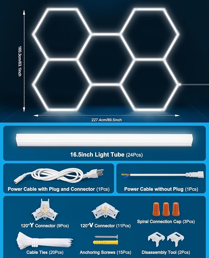 Hexagon Garage Lights: Hexagon led Gym Lights 26520LM DIY Car Detailing Ceiling LED Shop Light for Basement Warehouse Workshop Barbershop Car Care Wash Room Auto Beauty Exhibition Hall 5 Grids 6500K
