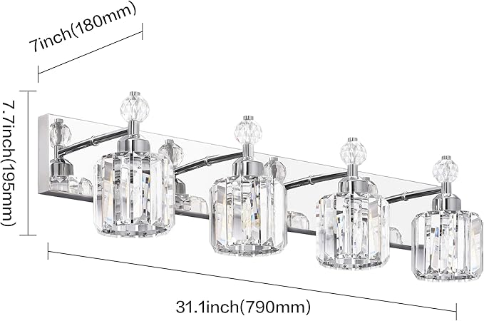PRESDE 4-Light Crystal Bathroom Lights Fixtures Chrom Modern Wall Lighting Over Mirror