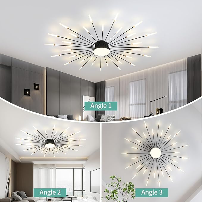 ziidoo Modern Ceiling Light,30+1 Lights Metal Firework Designed Chic Led Lighting Fixture for Farmhouse Kitchen Dining Room Bedroom Hallway Living Room (Black)