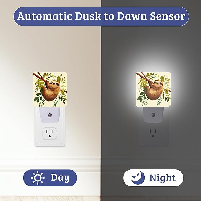 Cute Sloth Night Light, Dusk to Dawn Nightlight with Auto Sensor Lamp Home Indoor Stairway Kitchen Corridor, Night Lights Plug Into Wall Decorative for Boys Girls Women Men Room Gifts
