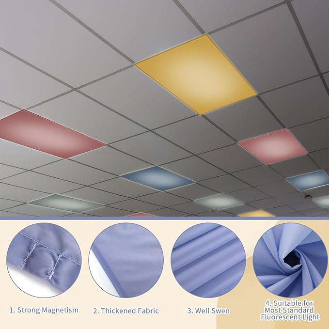 6 Pcs Fluorescent Light Covers 4 x 2 ft Magnetic Ceiling Light Covers Lights Filters for Classroom Office Home School(Morandi Color)