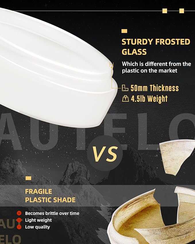 AUTELO Close to Ceiling Light Fixture, 14" Frosted Glass Shade Flush Mount Ceiling Light in White Finish E26 Socket for Living Room Hallway Bedroom C3336XS WH