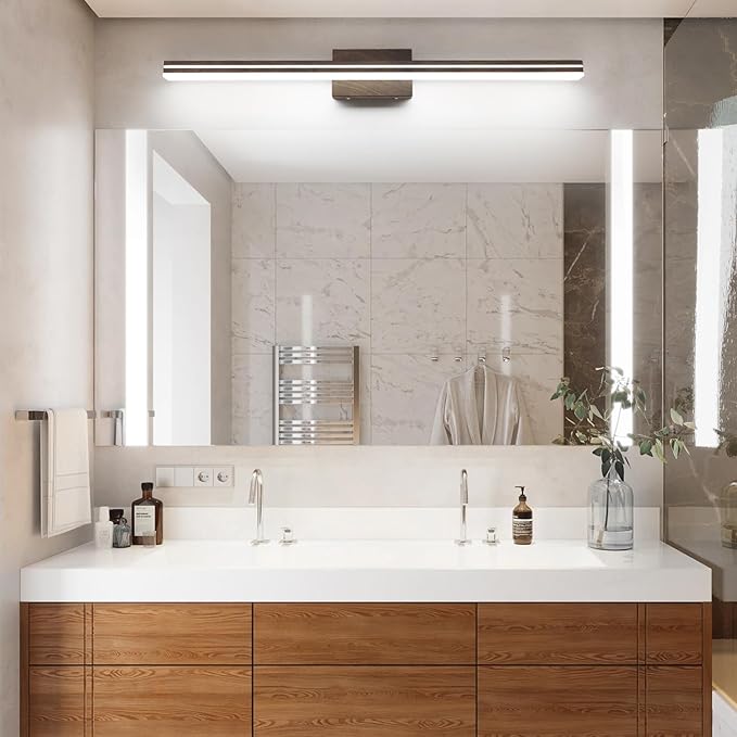 SineRise 40-Inch LED Modern Bathroom Vanity Light Bar, Brown Modern Acrylic Bathroom Wall Lighting Fixtures Over Mirror (Cool White 6000K)