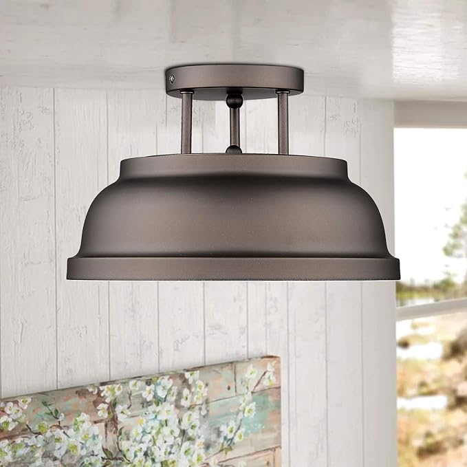 zeyu Farmhouse Semi-Flush Mount Ceiling Light - 2-Light 12 Inch Ceiling Light Fixture for Bedroom Kitchen Hallway, Oil Rubbed Bronze Finish, ZY29-F ORB