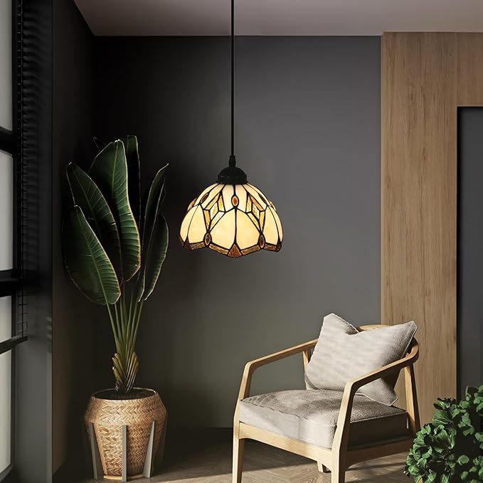 Pendant Light, Stained Glass Hanging Ceiling Light Fixture Adjustable Hanging Lamp for Kitchen Island, Dining Room, Living Room, Bedroom, E26 Pendant Lighting Fixtures