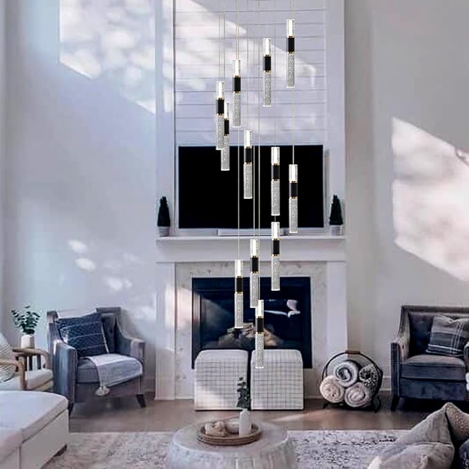 High Ceiling Led Chandelier,Modern Chandelier 12-Light Dimmmable Staircase Chandelier Light Fixutres with Remote for Foyer Enterway