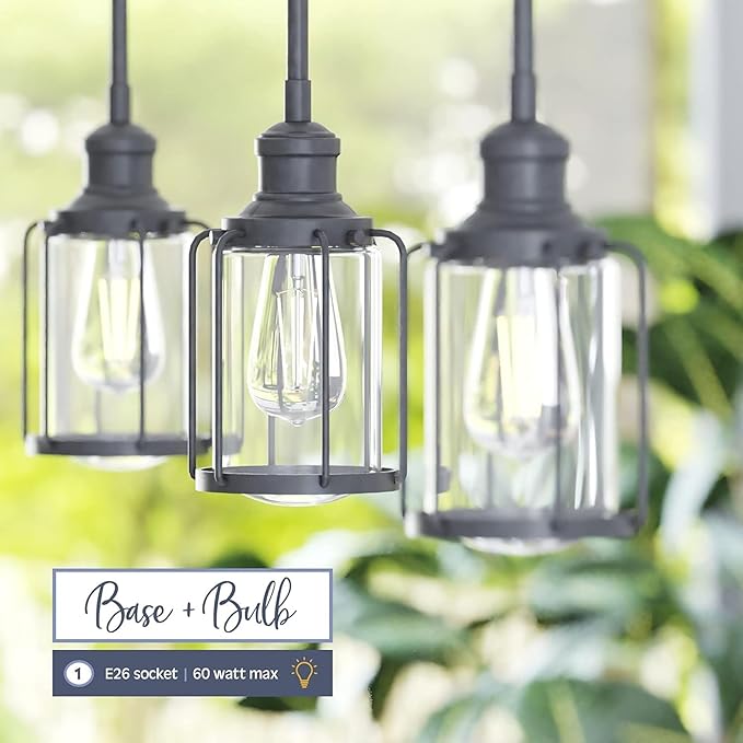 Prominence Home Lincoln Woods 1 Light Matte Black Industrial Pendant Light with Cage and Clear Glass - 51546-01