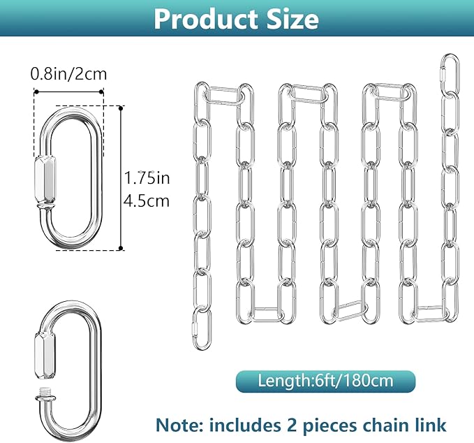 garini 6 Feet Silver Light Fixture Chain, Adjustable Metal Pendant Chandelier Chain Extension with Detachable Link, Maximum Load is 66 Pounds, 1 Pack