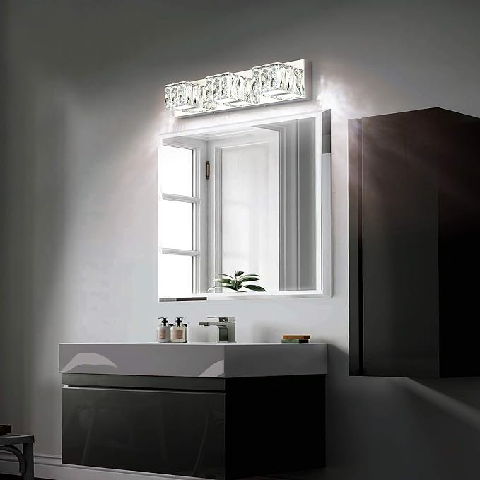 ZUZITO Chrome Bathroom Light Fixtures - Crystal 3 Lights Modern Bathroom Vanity Light - 18 Watt Dimmable LED Vanity Lights for Small Bath