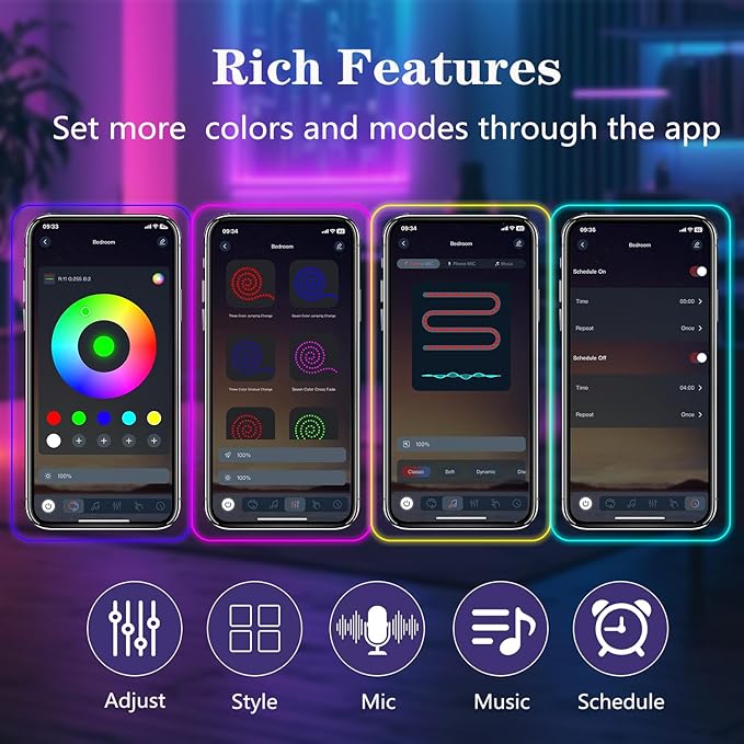 50FT Neon Rope Lights,Flexible Led Light Control with App/Remote,Multiple Modes,IP65 Outdoor Waterproof,Music Sync Strip for Bedroom