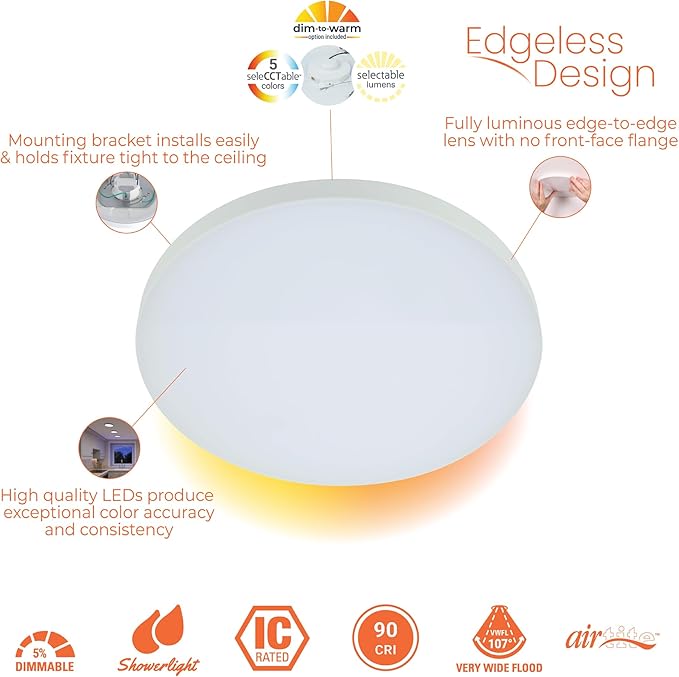 HALO SMX 6-Inch Edgeless Surface Mount LED Downlight w/Selectable Lumens, Color Temperatures, Dimming-Round, 4-Pack, SMX6RLSFSD2W-4PK