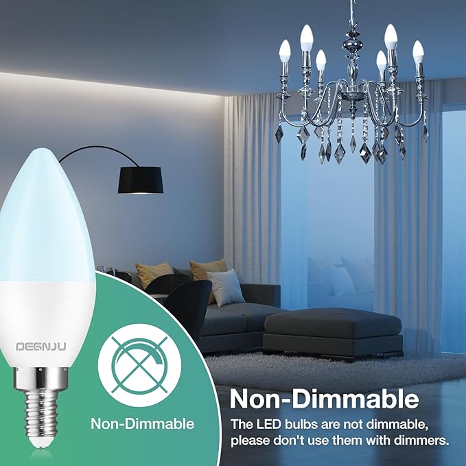 DEGNJU 20 Pack Chandelier Light Bulbs 60 Watt Equivalent, Candelabra LED Light Bulbs, E12 LED Bulb Daylight 5000K, Type b Light Bulb 5.5W, Candelabra Base, 120V, B11 Candle Light Bulb, Non-Dimmable