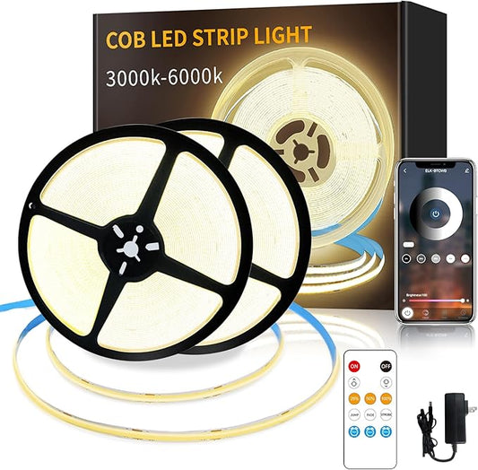 100FT COB LED Strip Lights Warm White Dimmable DC 24V 3000K Flexible LED Tape Light for Bedroom, with Remote and app Control LED Tape Lights,for DIY Home Decoration(2 Rolls of 50ft)