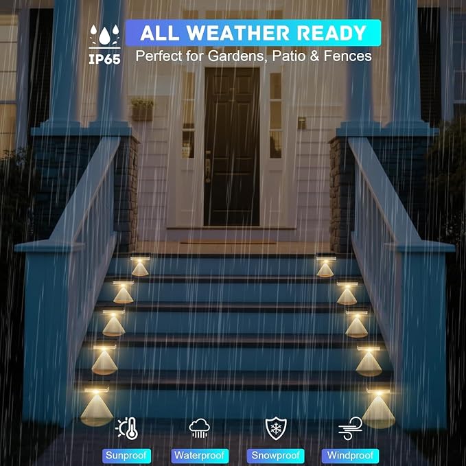 A.bigwhale Solar Fence Lights Outdoor, LED Solar Deck Light Waterproof, 8 Pack Balcony Lights Outside Solar Powered for Outdoor Stairs, Step, Railing, Yard, Patio Decor, Warm White