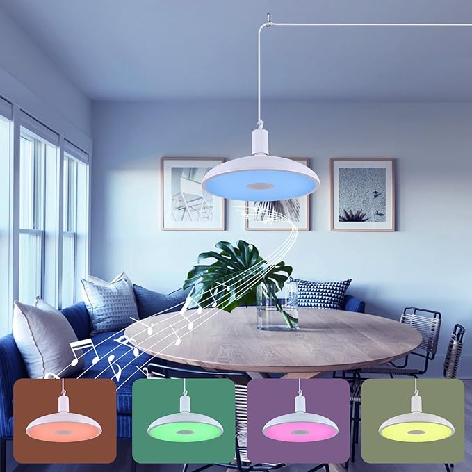 HOREVO Upgrade Plug in Pendant Light with Bluetooth Speaker & Color Changing LED, Remote Control, 18W Ceiling Light Hanging Fixture for Kitchen Island, Bedroom, Living Room, Patio, Farmhouse, Corner