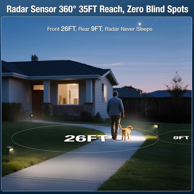 Solar Lights Outdoor, Motion Sensor Outdoor Solar Spotlights Waterproof, Outside Wall Lights, Outdoor Lights Solar Powered for Garden/Patio/Yard/Lawn/Backyard, Warm Yellow Light, 4 Packs