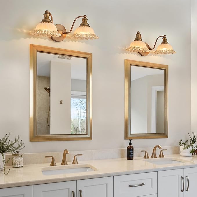XIEDUN Vintage Vanity Light Brushed Brass 2 Light Vanity Lights for Bathroom Vanity Light Fixtures