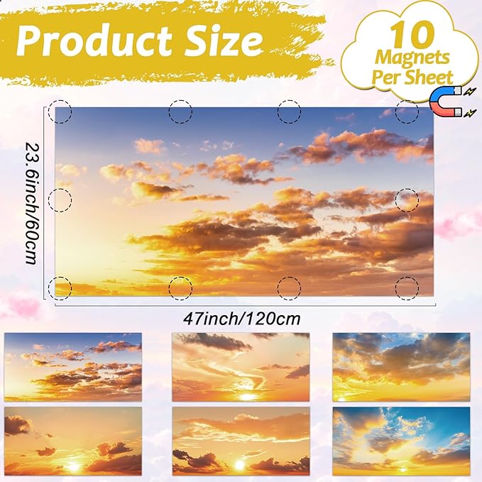 6 Pcs Fluorescent Light Covers with 60 Magnets Decorative for Classroom Ceiling Lights 4 x 2 Feet Magnetic Light Cover Filter Easy Install for Office Hospital Home Ceiling Supplies (Orange Sky)