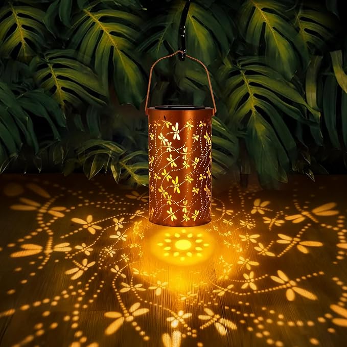 Dragonfly Solar Lanterns Outdoor Waterproof Hanging Lights, Dragonfly Garden Decor Gifts for Women Mom Grandma, Metal Decorative LED Solar Lanterns for Yard Patio Porch Balcony Garden Decor